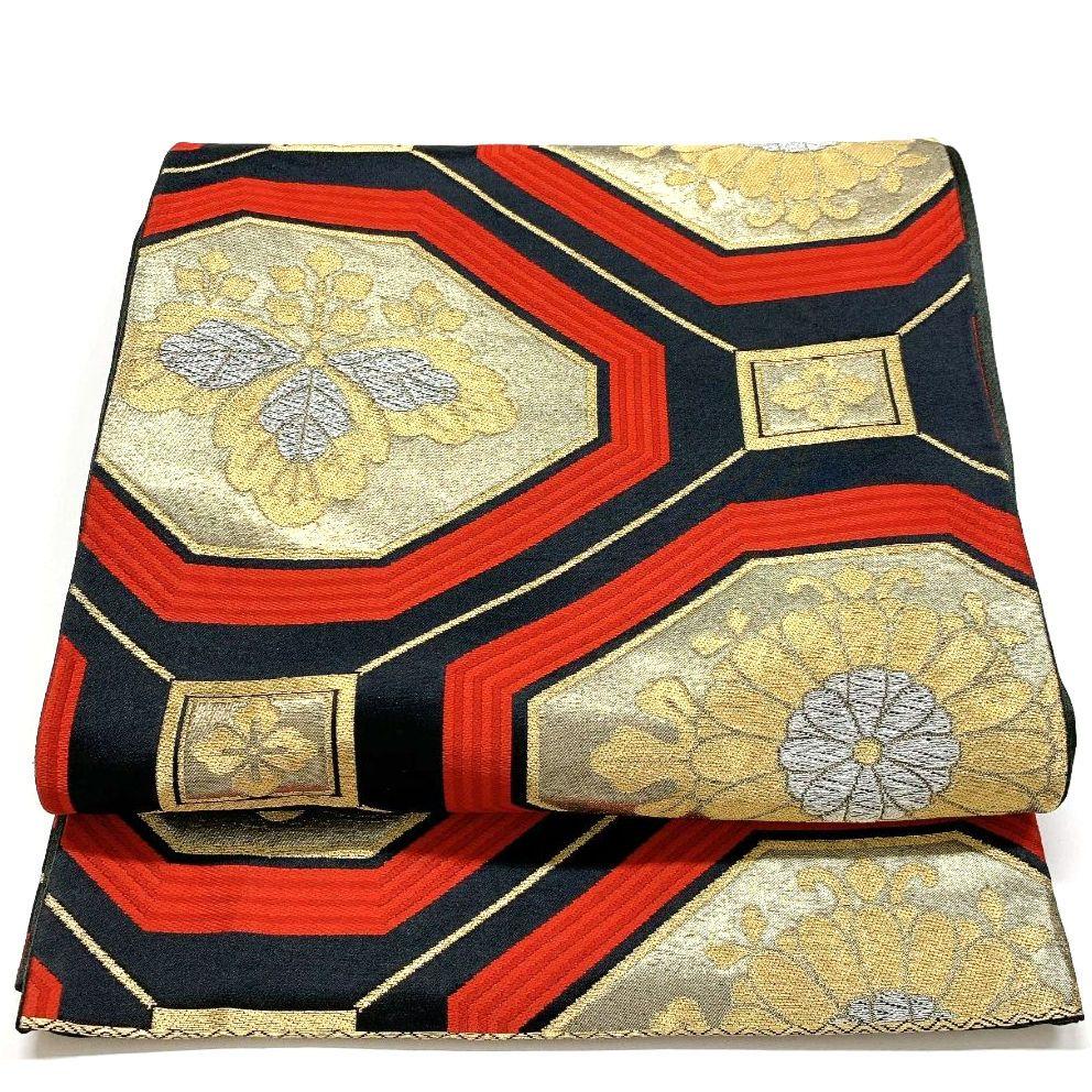 3825# Japanese Vintage Fukuro Obi Belt Kimono Fabric Silk Traditional Black