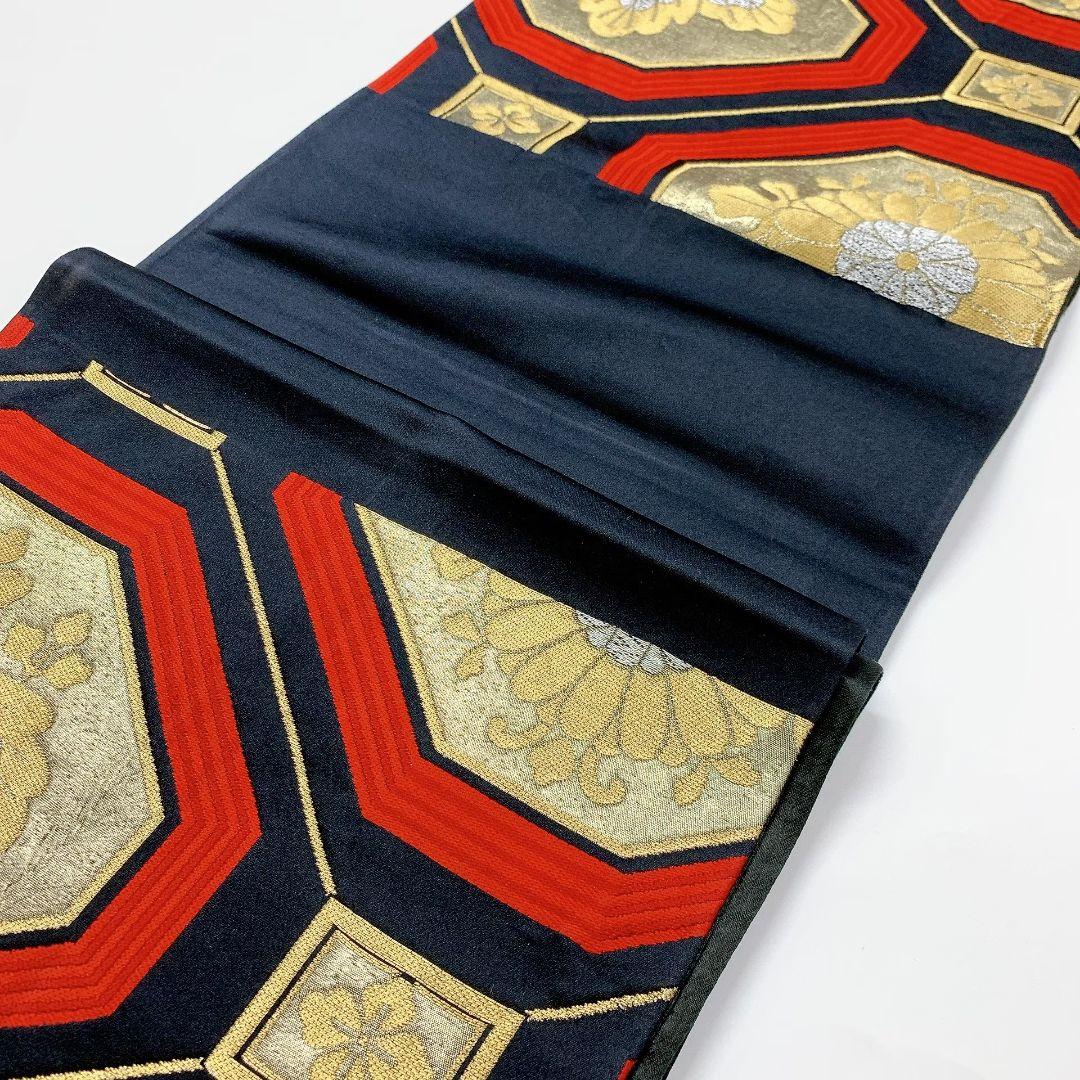 3825# Japanese Vintage Fukuro Obi Belt Kimono Fabric Silk Traditional Black