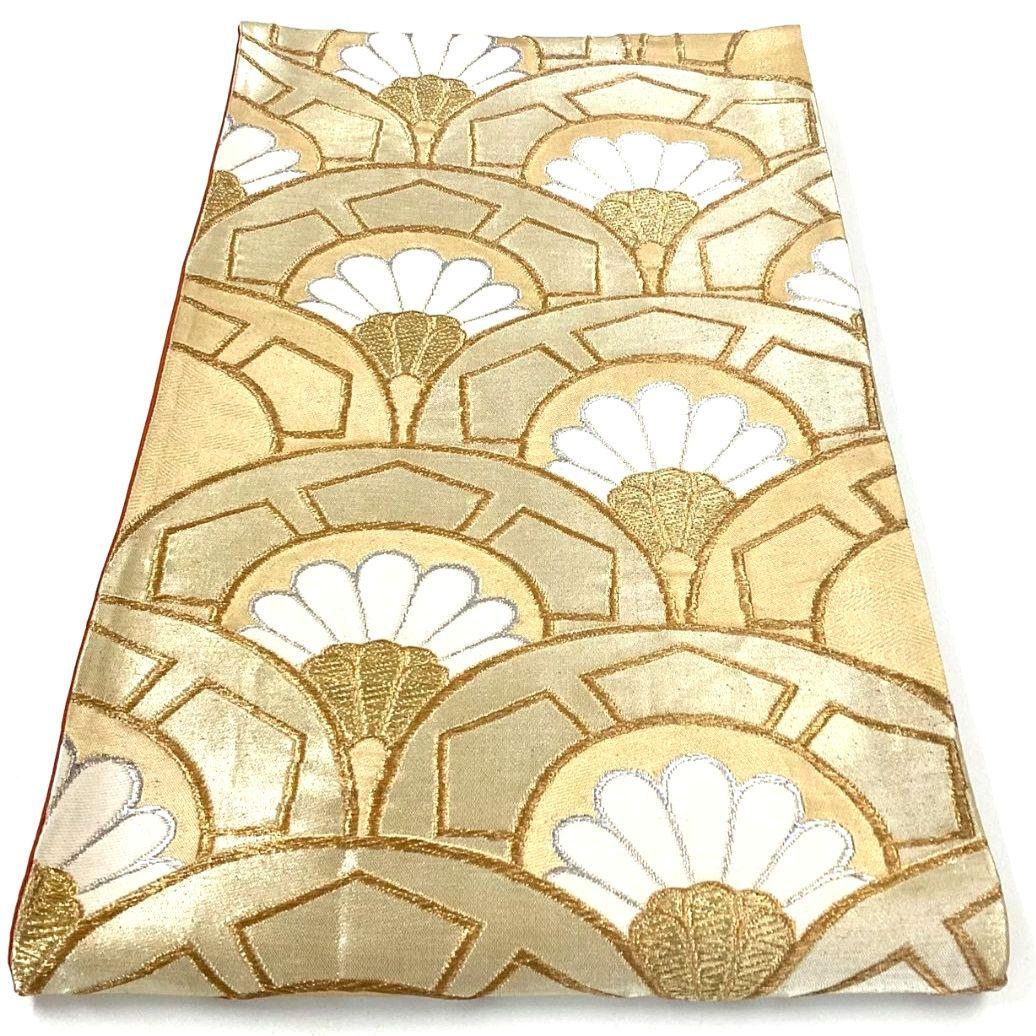4753# Japanese Vintage Fukuro Obi Belt Kimono Fabric Silk Traditional Gold