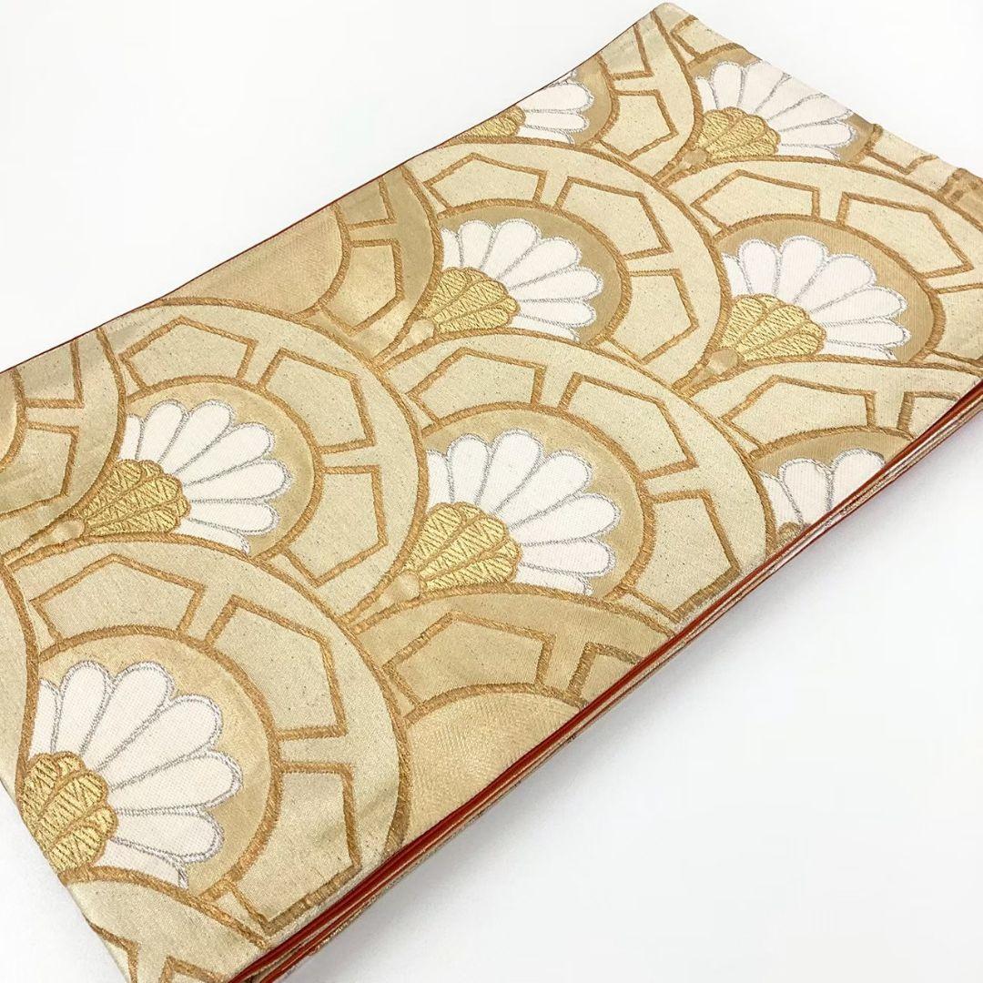 4753# Japanese Vintage Fukuro Obi Belt Kimono Fabric Silk Traditional Gold