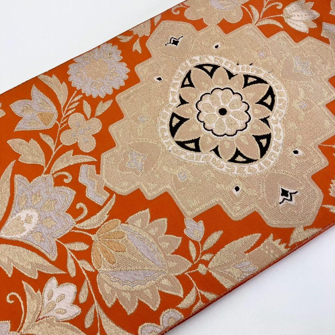 3589# Japanese Vintage Fukuro Obi Belt Kimono Fabric Silk Traditional Orange