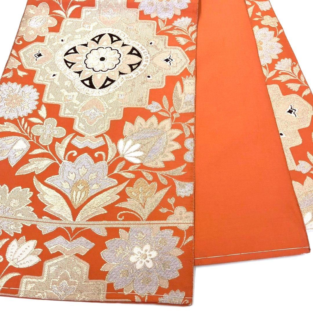 3589# Japanese Vintage Fukuro Obi Belt Kimono Fabric Silk Traditional Orange