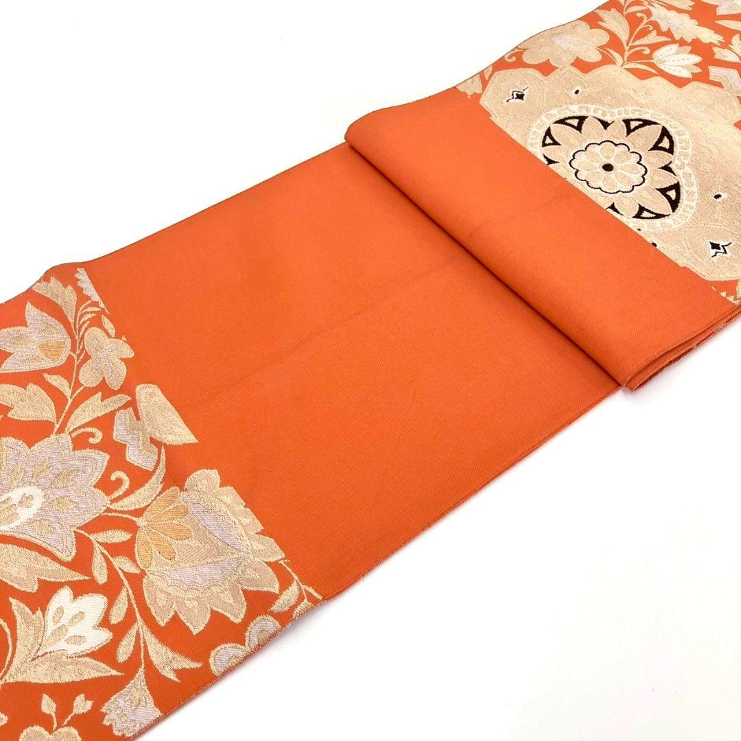 3589# Japanese Vintage Fukuro Obi Belt Kimono Fabric Silk Traditional Orange