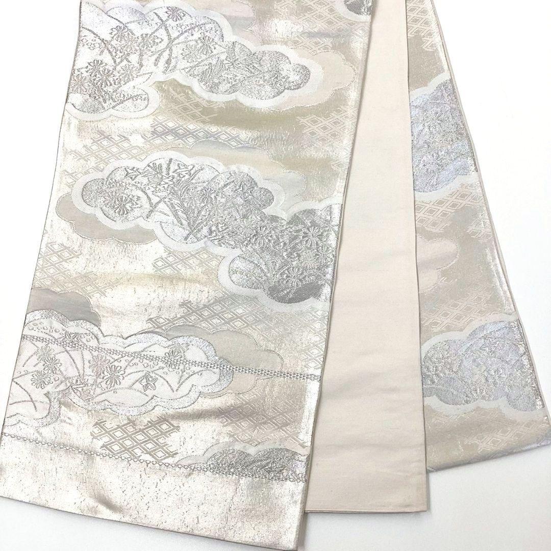 4245# Japanese Vintage Fukuro Obi Belt Kimono Fabric Silk Traditional Silver