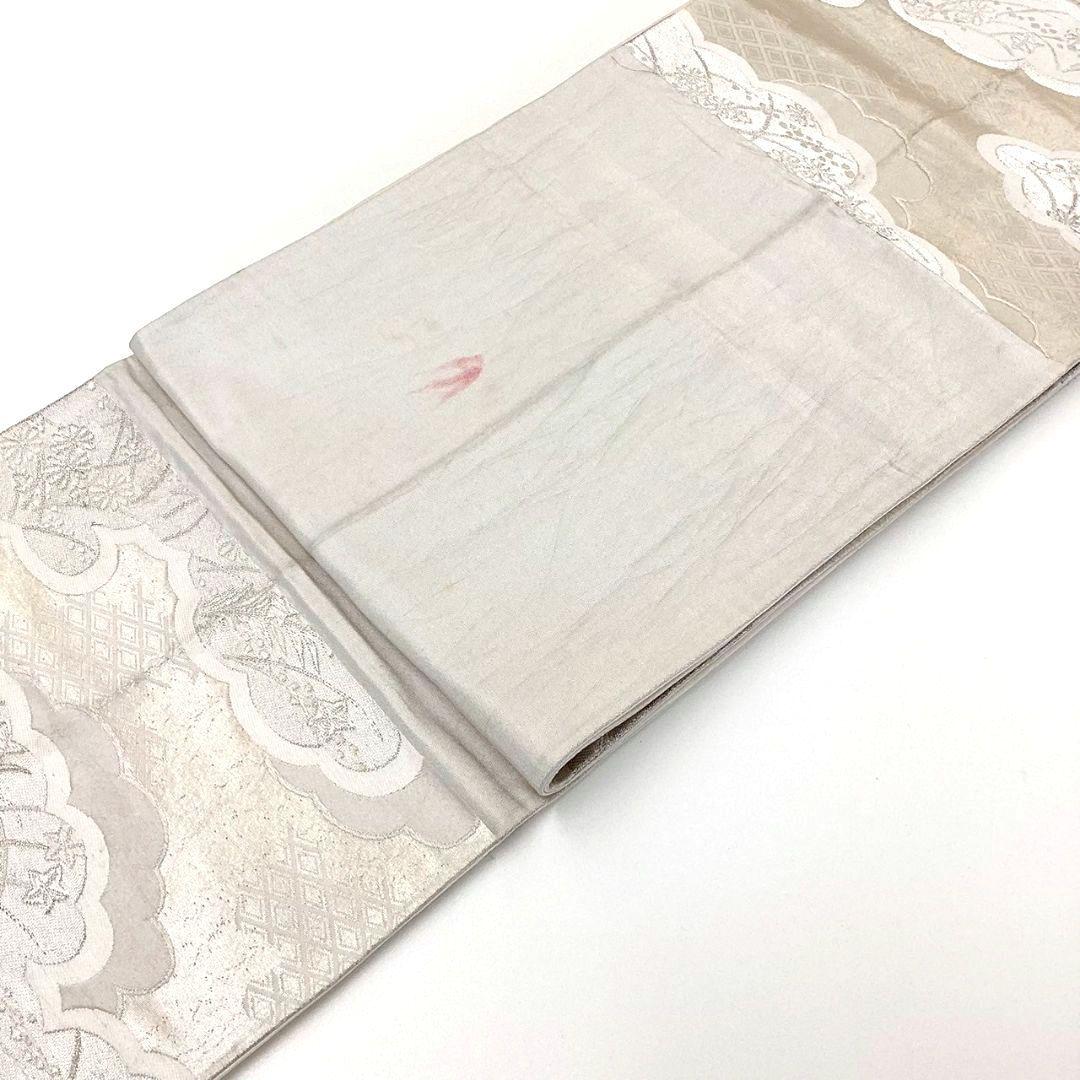 4245# Japanese Vintage Fukuro Obi Belt Kimono Fabric Silk Traditional Silver