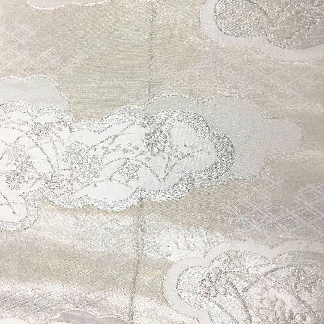 4245# Japanese Vintage Fukuro Obi Belt Kimono Fabric Silk Traditional Silver