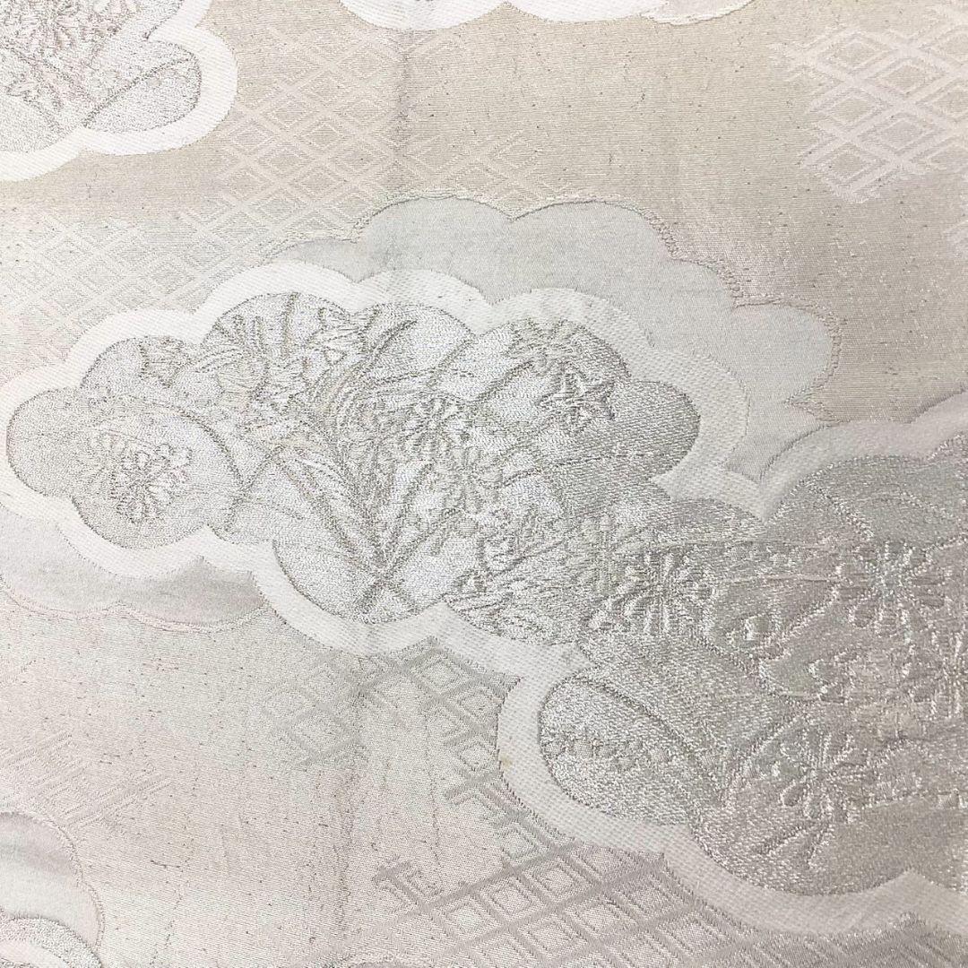 4245# Japanese Vintage Fukuro Obi Belt Kimono Fabric Silk Traditional Silver