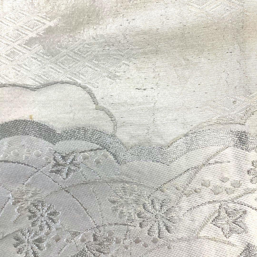 4245# Japanese Vintage Fukuro Obi Belt Kimono Fabric Silk Traditional Silver