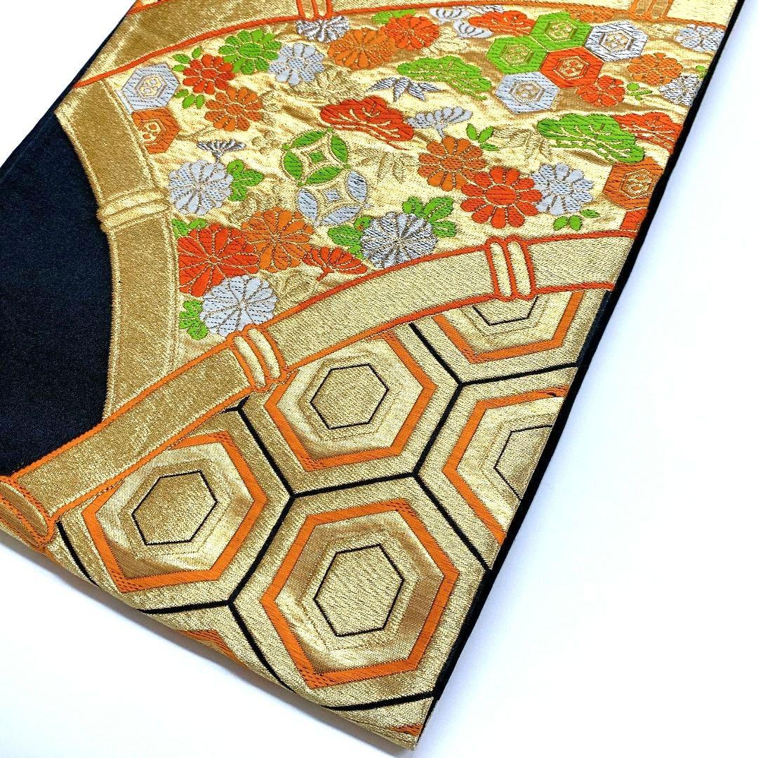 4127# Japanese Vintage Fukuro Obi Belt Kimono Fabric Silk Traditional Black