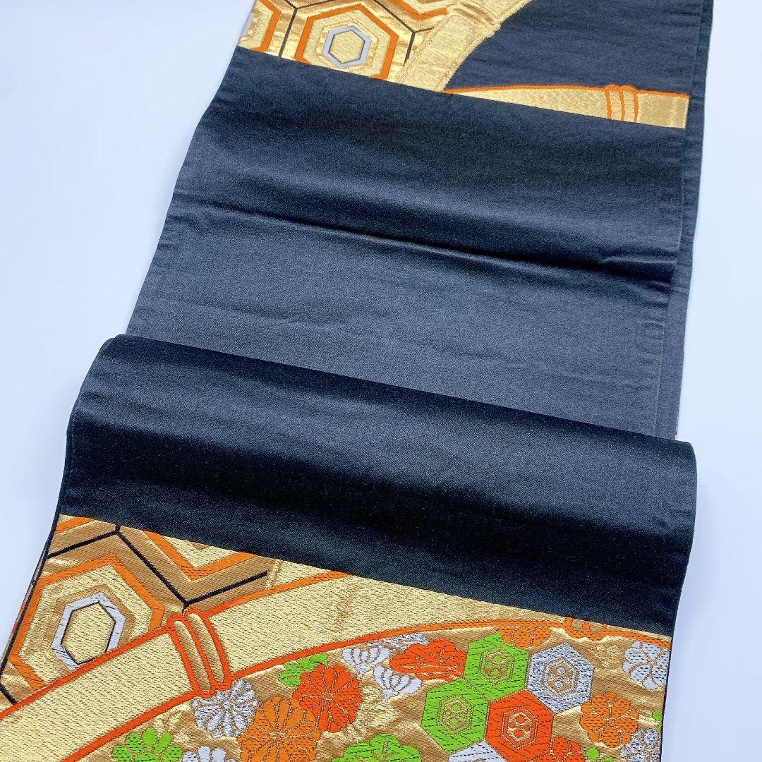 4127# Japanese Vintage Fukuro Obi Belt Kimono Fabric Silk Traditional Black