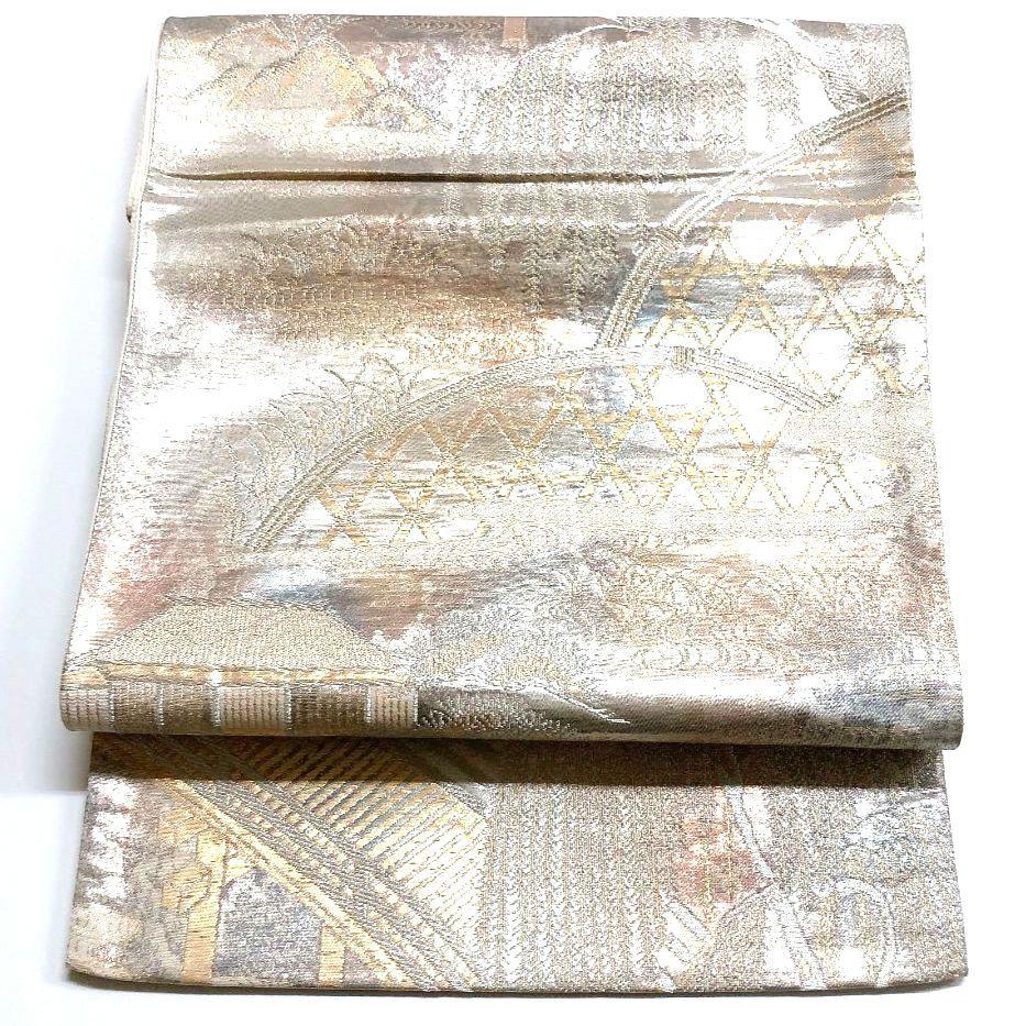 2749# Japanese Vintage Fukuro Obi Belt Kimono Fabric Silk Traditional Silver