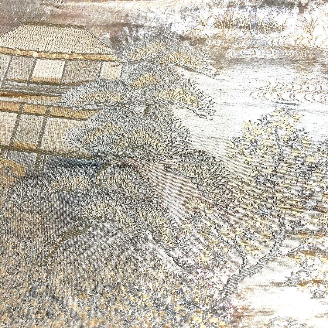 2749# Japanese Vintage Fukuro Obi Belt Kimono Fabric Silk Traditional Silver