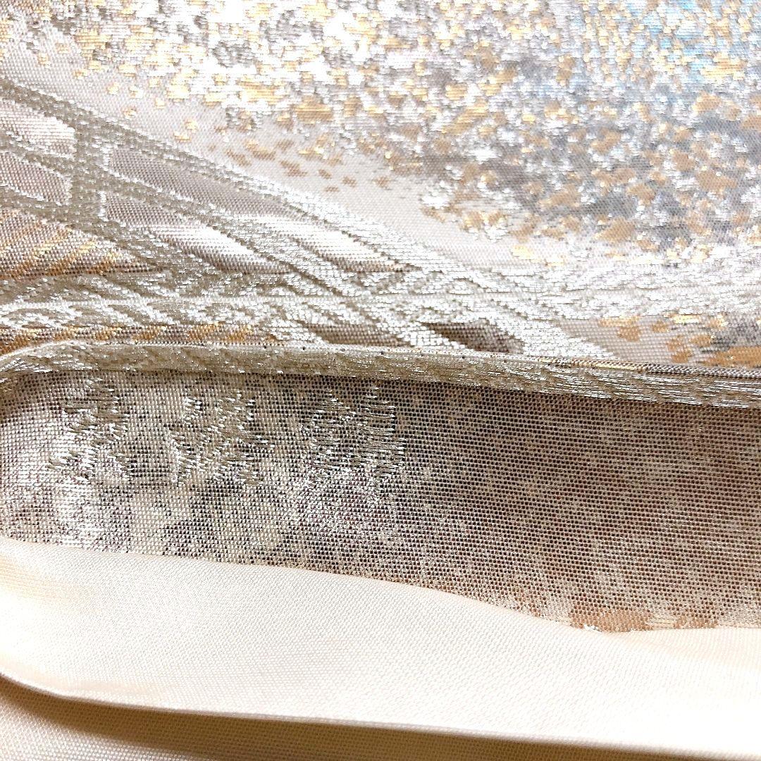 2749# Japanese Vintage Fukuro Obi Belt Kimono Fabric Silk Traditional Silver