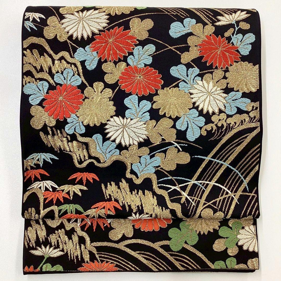 4994# Japanese Vintage Fukuro Obi Belt Kimono Fabric Silk Traditional Black