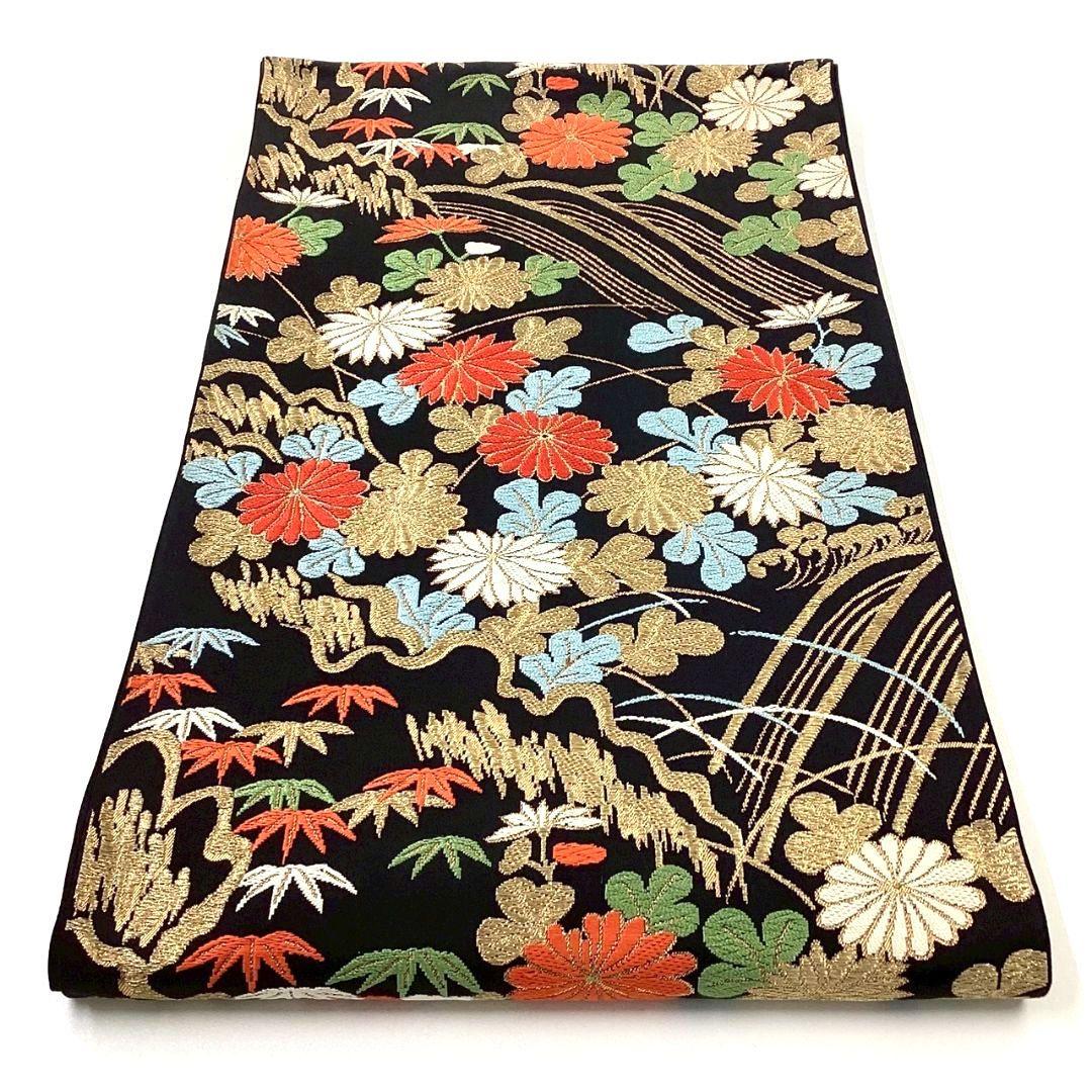 4994# Japanese Vintage Fukuro Obi Belt Kimono Fabric Silk Traditional Black