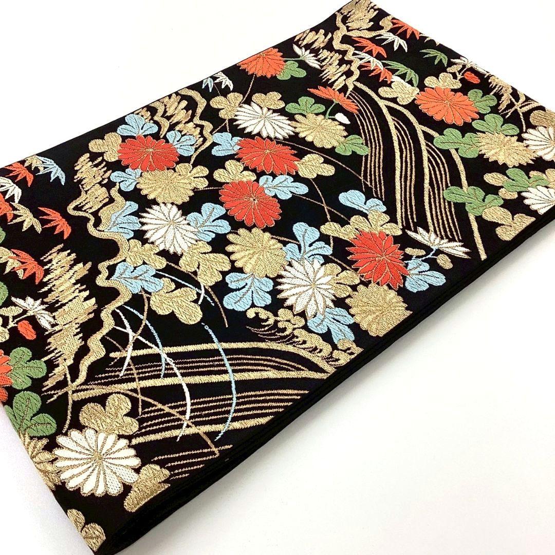 4994# Japanese Vintage Fukuro Obi Belt Kimono Fabric Silk Traditional Black