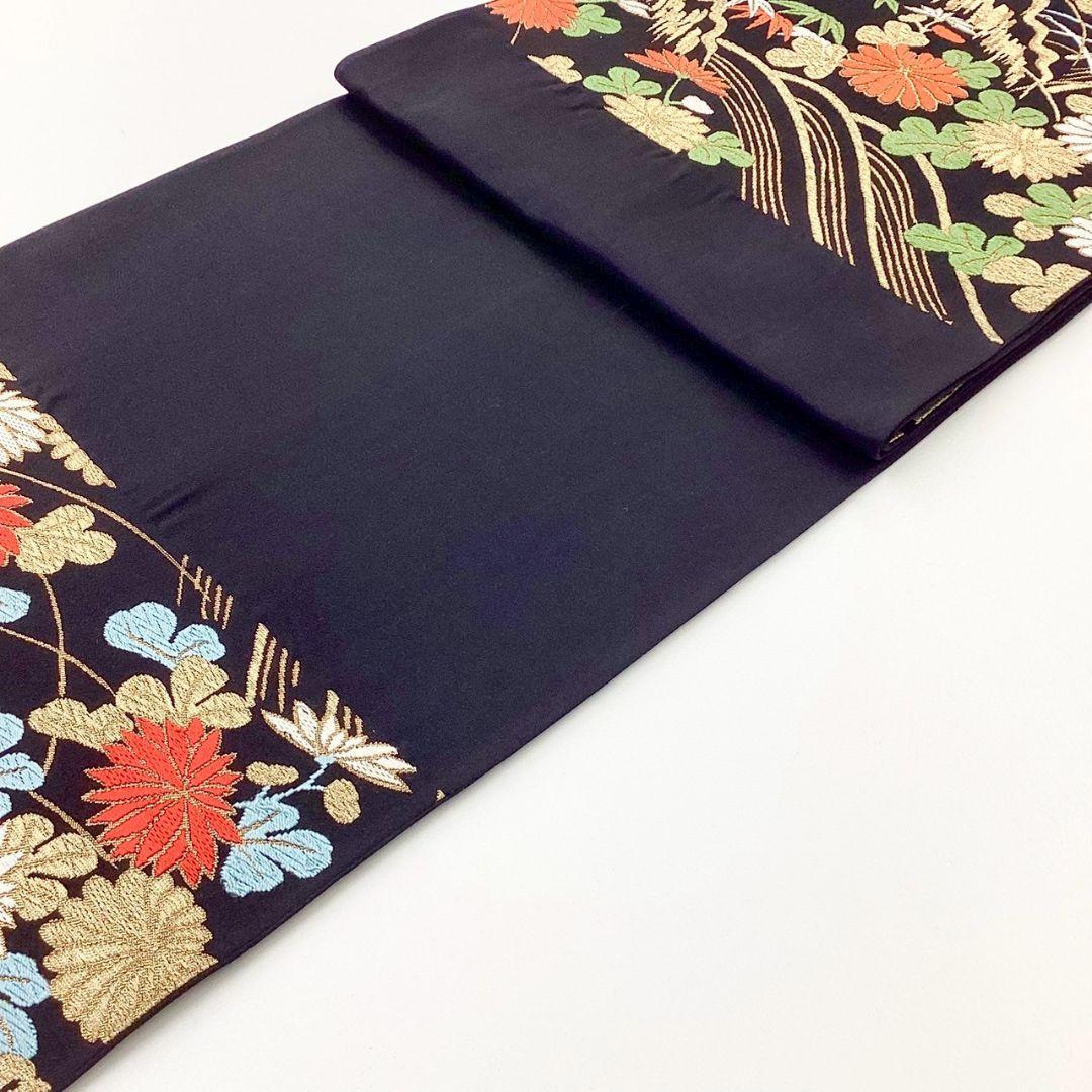 4994# Japanese Vintage Fukuro Obi Belt Kimono Fabric Silk Traditional Black