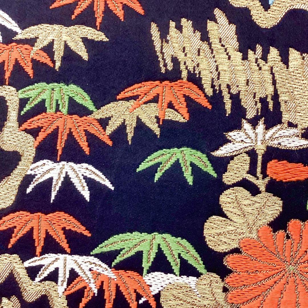 4994# Japanese Vintage Fukuro Obi Belt Kimono Fabric Silk Traditional Black