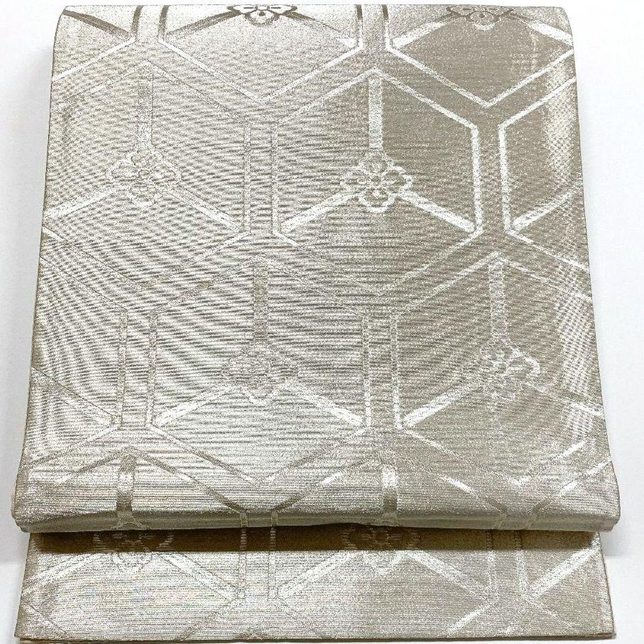 3804# Japanese Vintage Fukuro Obi Belt Kimono Fabric Silk Traditional Silver