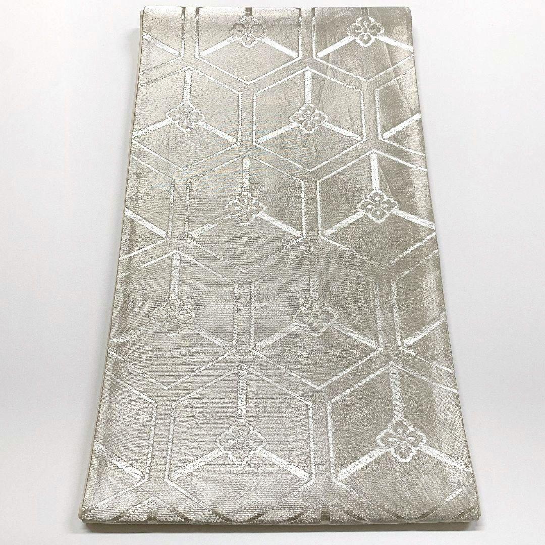 3804# Japanese Vintage Fukuro Obi Belt Kimono Fabric Silk Traditional Silver