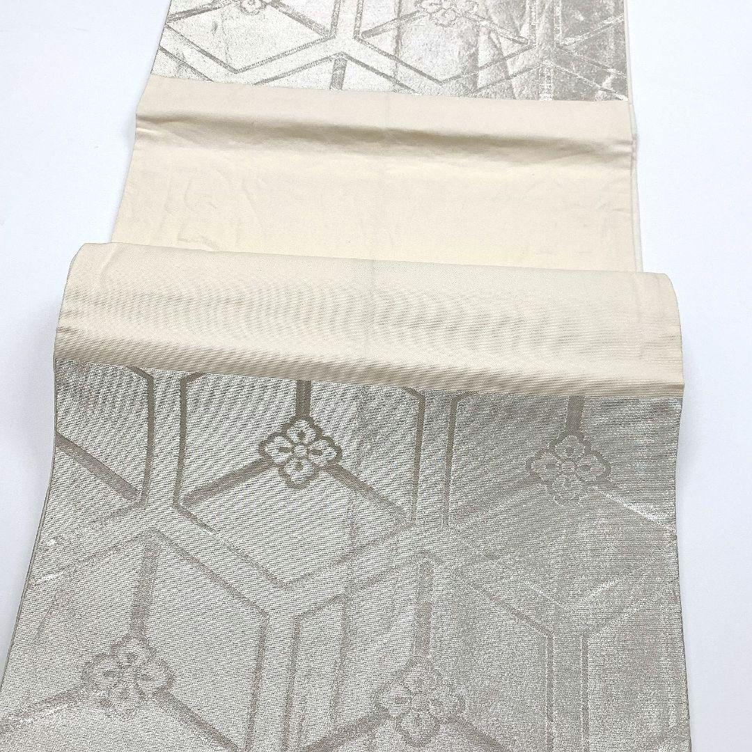 3804# Japanese Vintage Fukuro Obi Belt Kimono Fabric Silk Traditional Silver