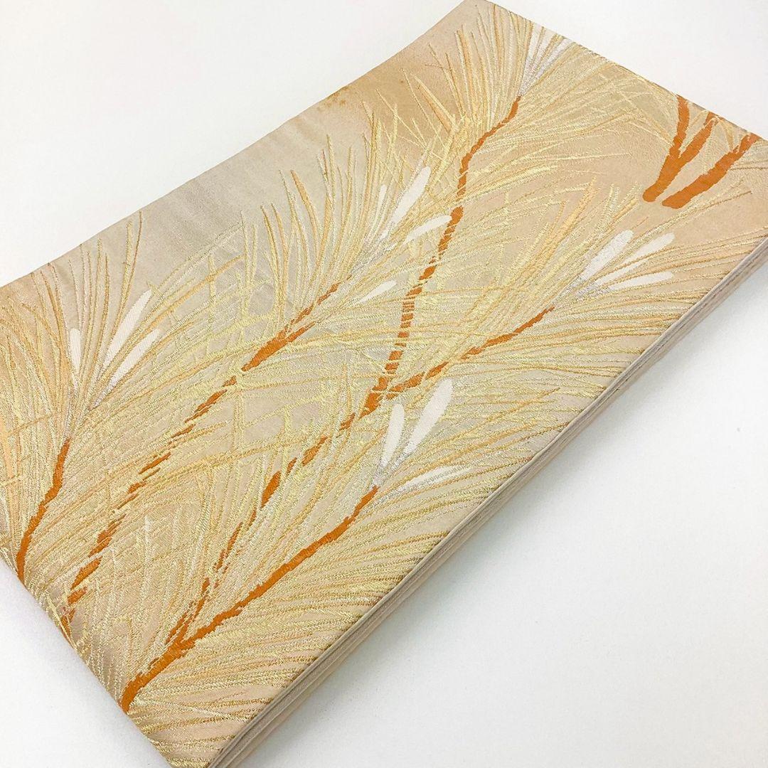 4920# Japanese Vintage Fukuro Obi Belt Kimono Fabric Silk Traditional Gold