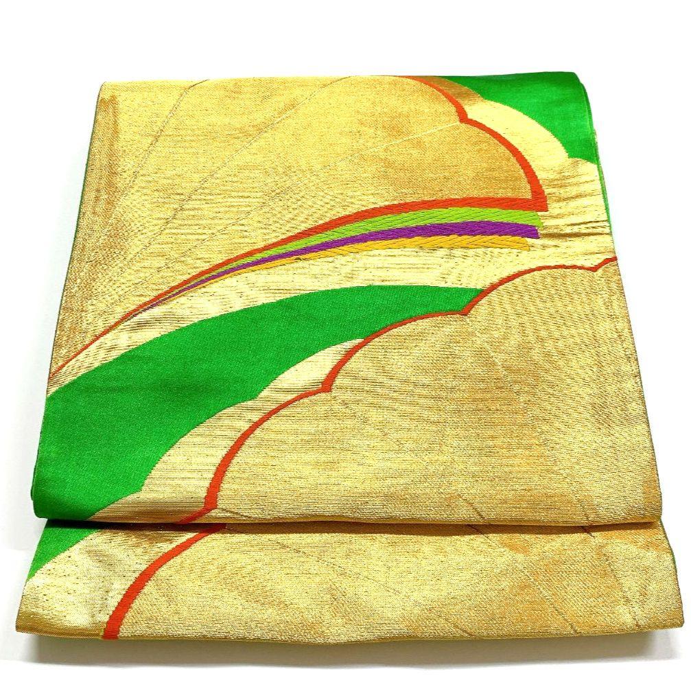 4532# Japanese Vintage Fukuro Obi Belt Kimono Fabric Silk Traditional Green
