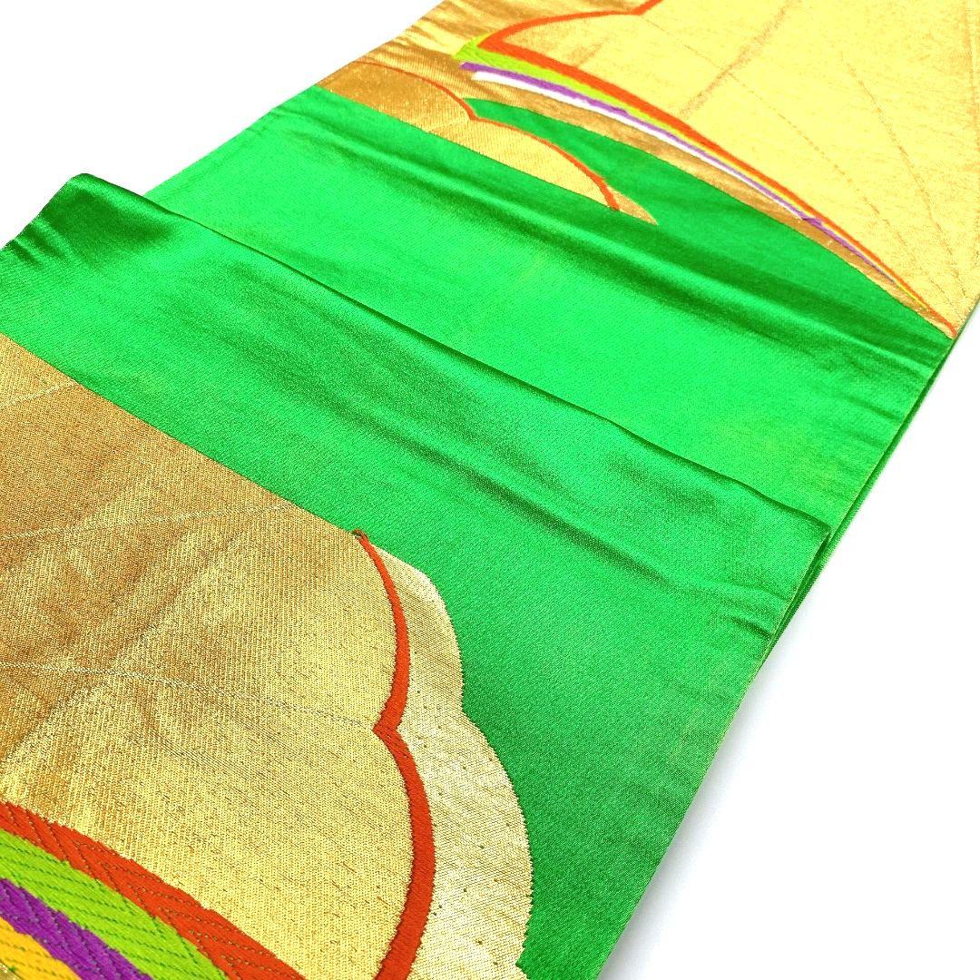 4532# Japanese Vintage Fukuro Obi Belt Kimono Fabric Silk Traditional Green