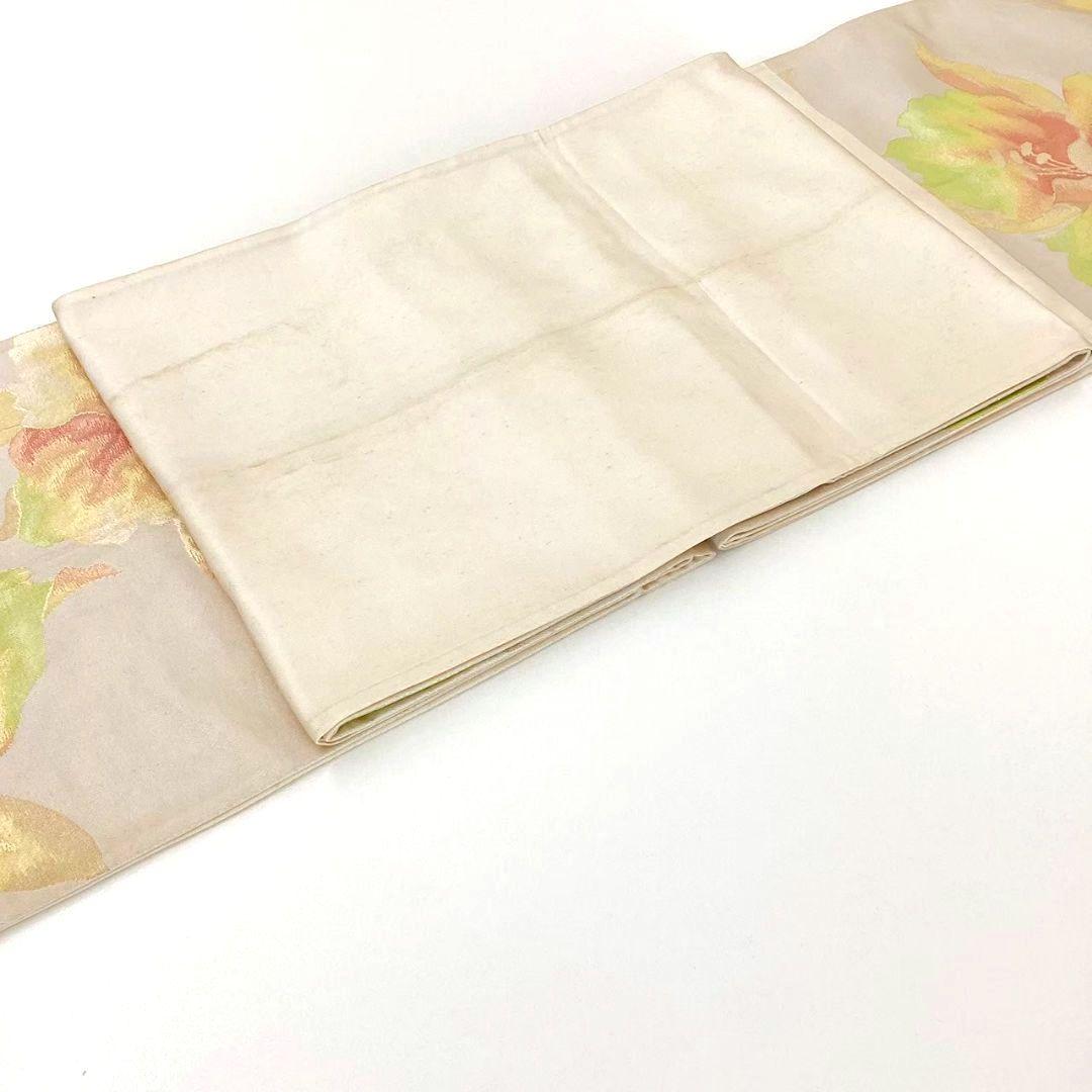 4790# Japanese Vintage Fukuro Obi Belt Kimono Fabric Silk Traditional Silver