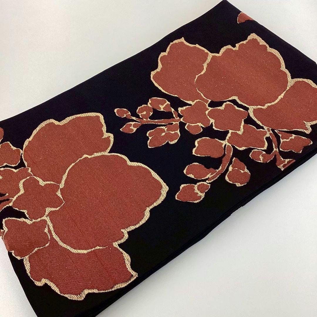 4717# Japanese Vintage Fukuro Obi Belt Kimono Fabric Silk Traditional Black