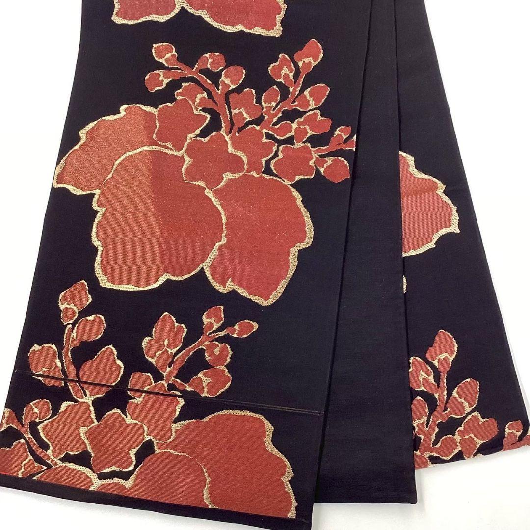 4717# Japanese Vintage Fukuro Obi Belt Kimono Fabric Silk Traditional Black
