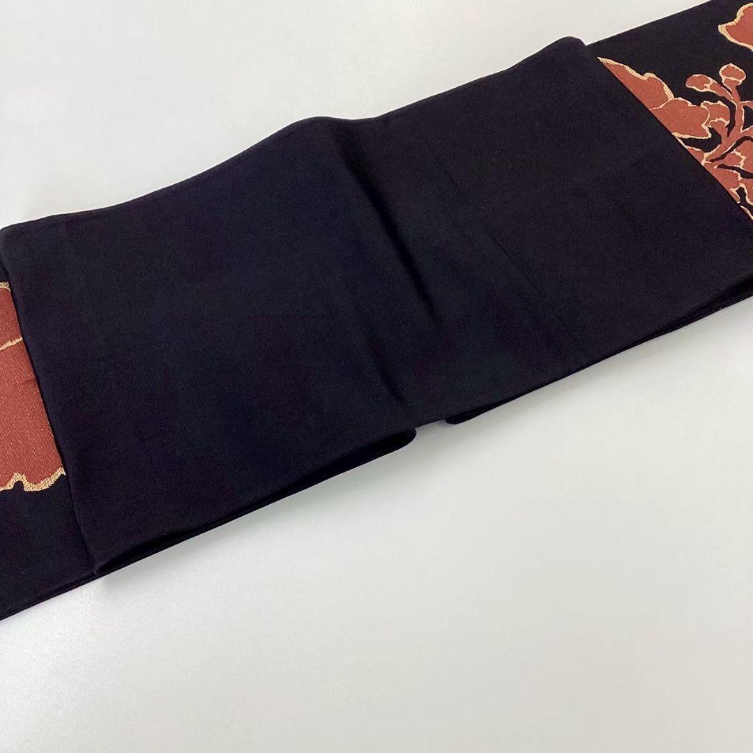 4717# Japanese Vintage Fukuro Obi Belt Kimono Fabric Silk Traditional Black