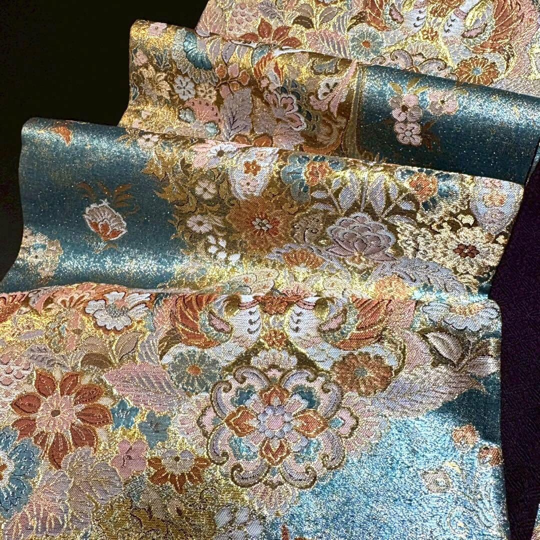 6158# Japanese Vintage Fukuro Obi Belt Kimono Fabric Silk Traditional Blue