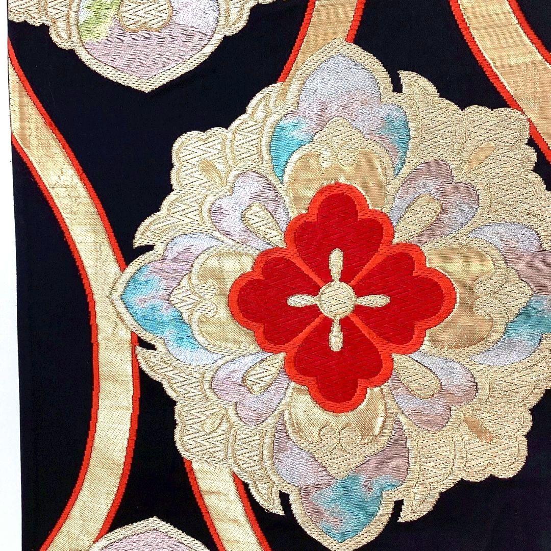3643# Japanese Vintage Fukuro Obi Belt Kimono Fabric Silk Traditional Black