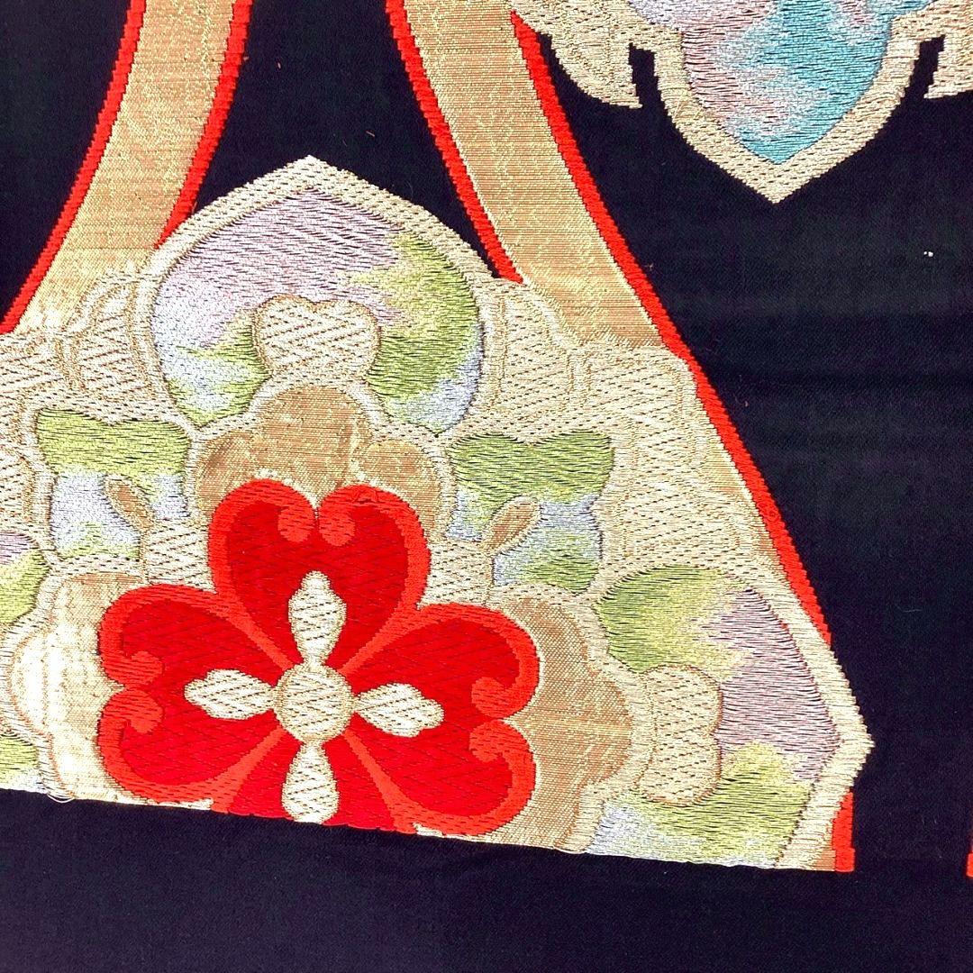3643# Japanese Vintage Fukuro Obi Belt Kimono Fabric Silk Traditional Black