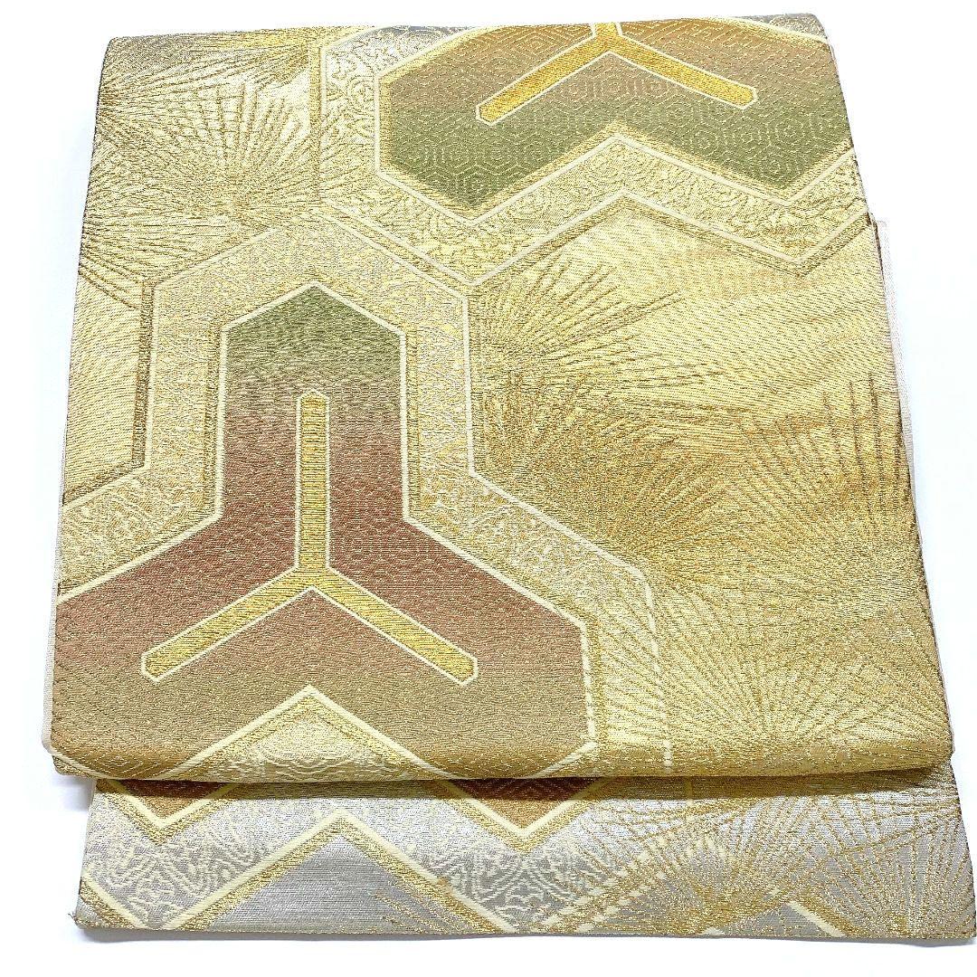 3749# Japanese Vintage Fukuro Obi Belt Kimono Fabric Silk Traditional Gold