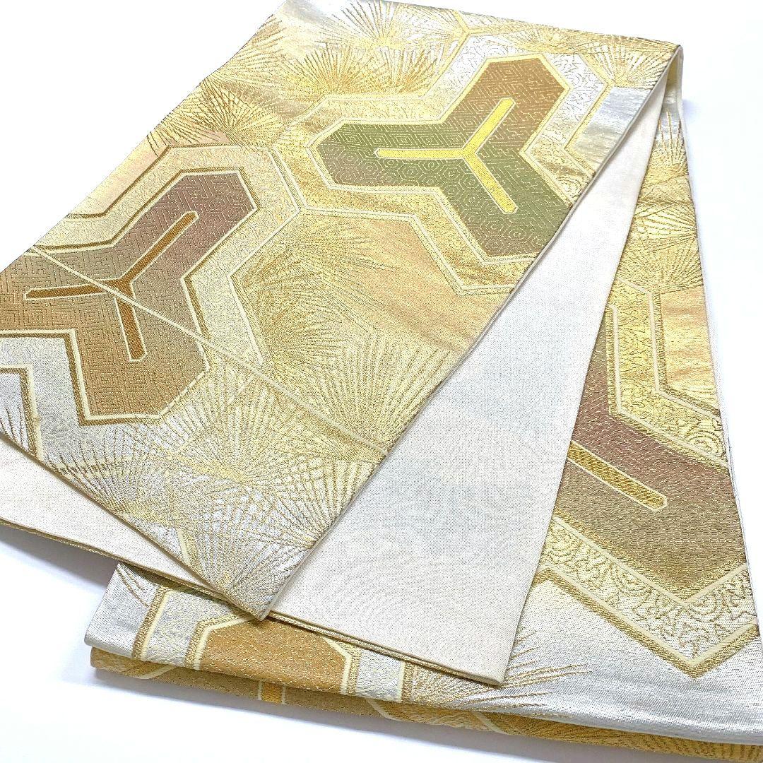3749# Japanese Vintage Fukuro Obi Belt Kimono Fabric Silk Traditional Gold