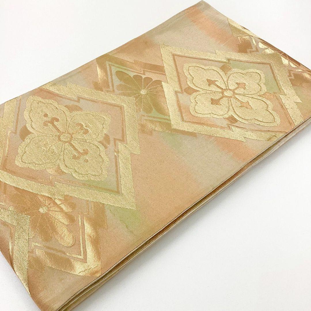 4923# Japanese Vintage Fukuro Obi Belt Kimono Fabric Silk Traditional Gold