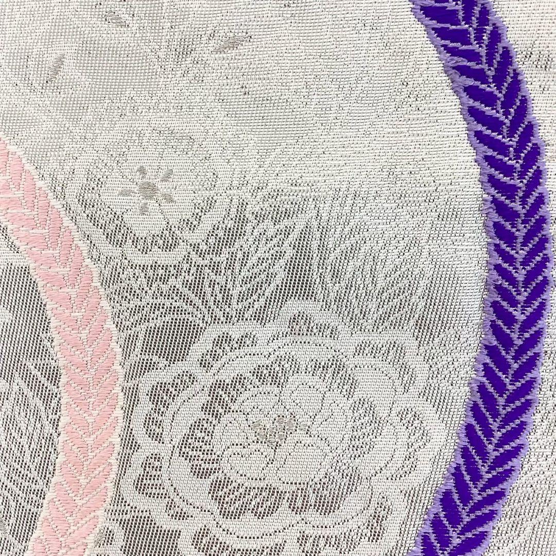4786# Japanese Vintage Fukuro Obi Belt Kimono Fabric Silk Traditional Silver