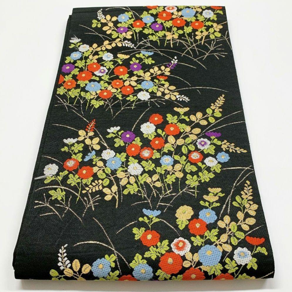 5083# Japanese Vintage Fukuro Obi Belt Kimono Fabric Silk Traditional Embroidery