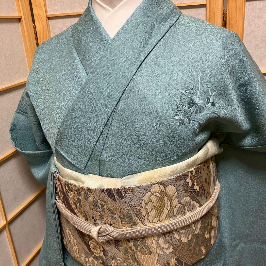 5485# Japanese Kimono Vintage Womens Silk Fabric Robe Kimono only sold Blue