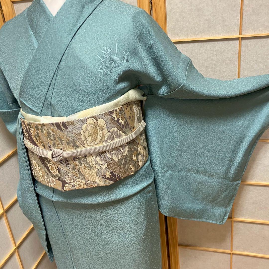 5485# Japanese Kimono Vintage Womens Silk Fabric Robe Kimono only sold Blue
