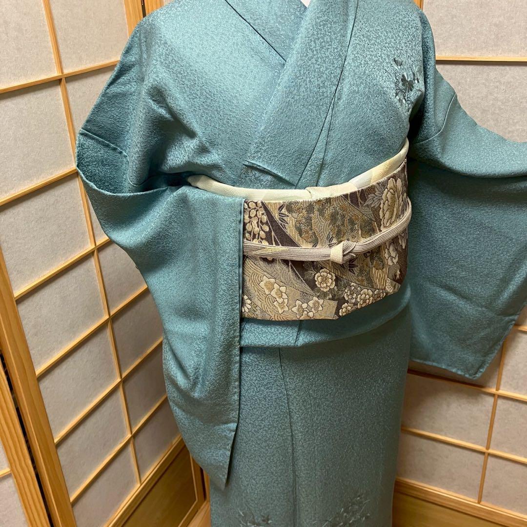 5485# Japanese Kimono Vintage Womens Silk Fabric Robe Kimono only sold Blue