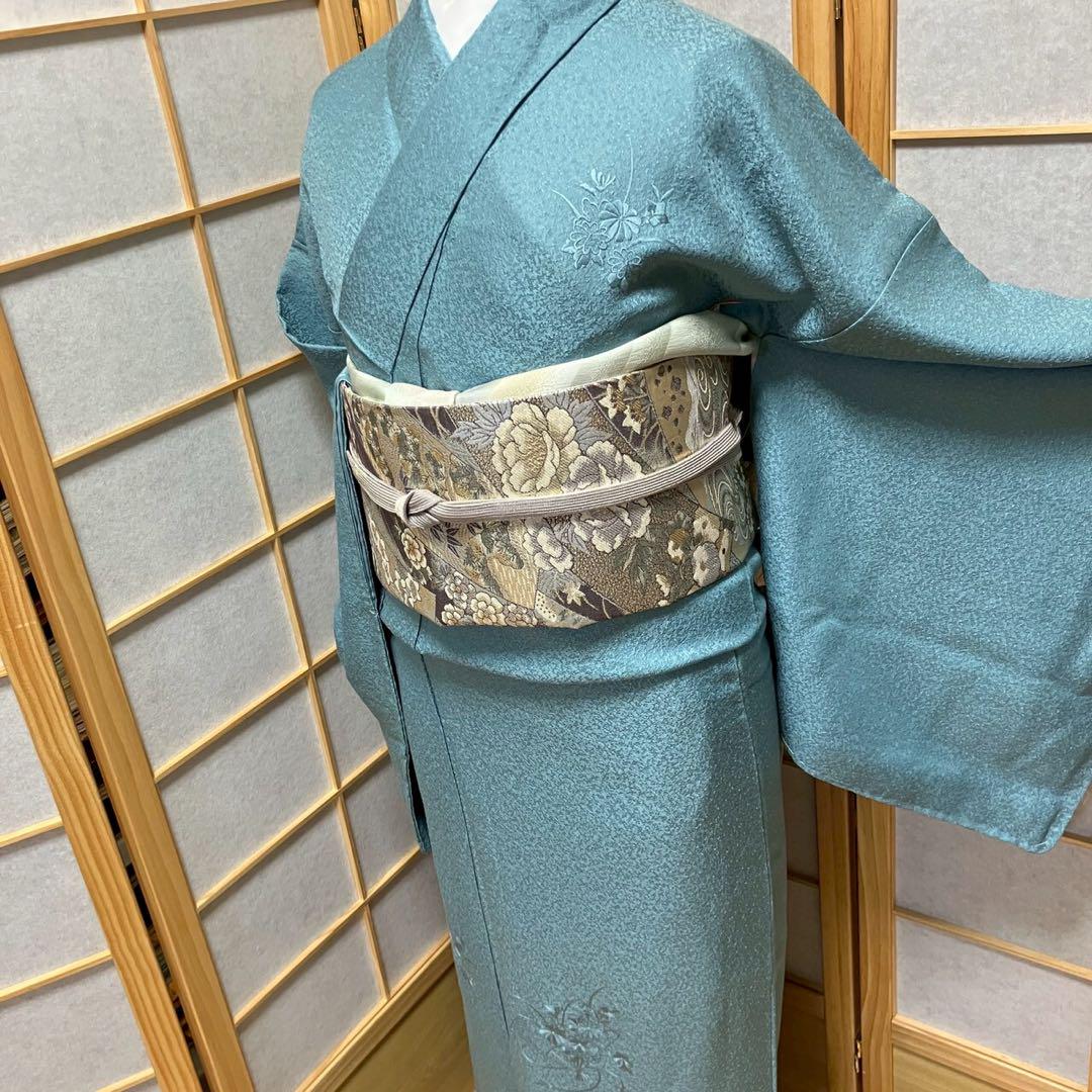 5485# Japanese Kimono Vintage Womens Silk Fabric Robe Kimono only sold Blue