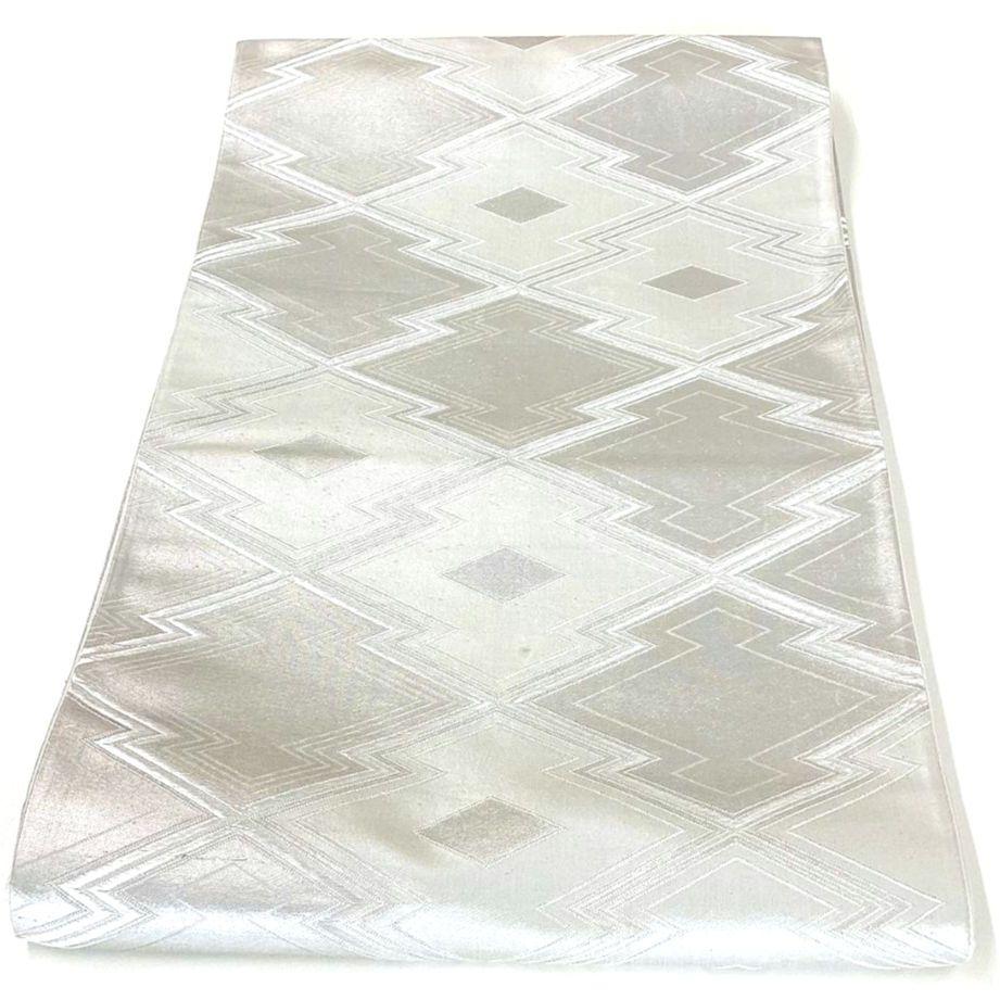 4702# Japanese Vintage Fukuro Obi Belt Kimono Fabric Silk Traditional Silver