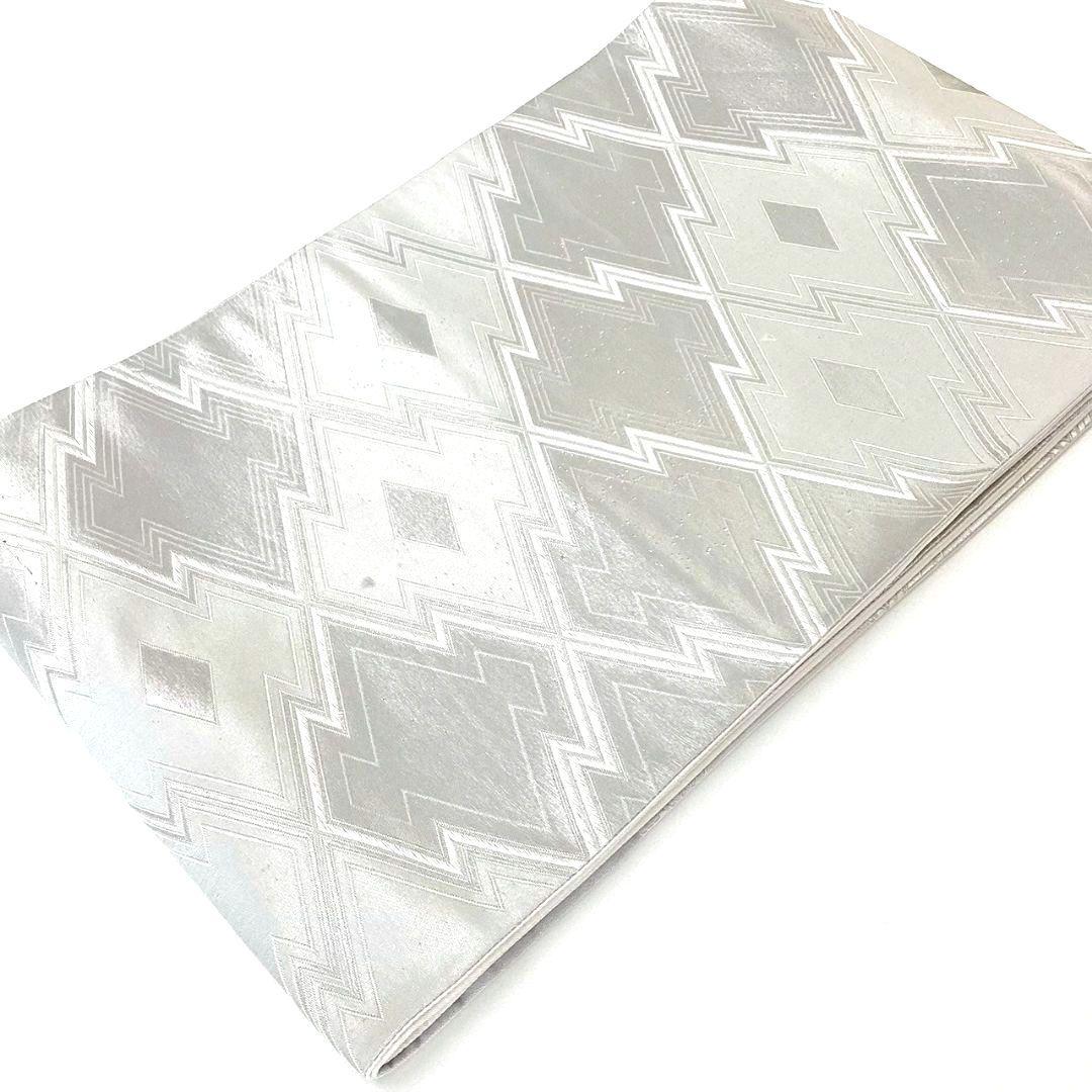 4702# Japanese Vintage Fukuro Obi Belt Kimono Fabric Silk Traditional Silver