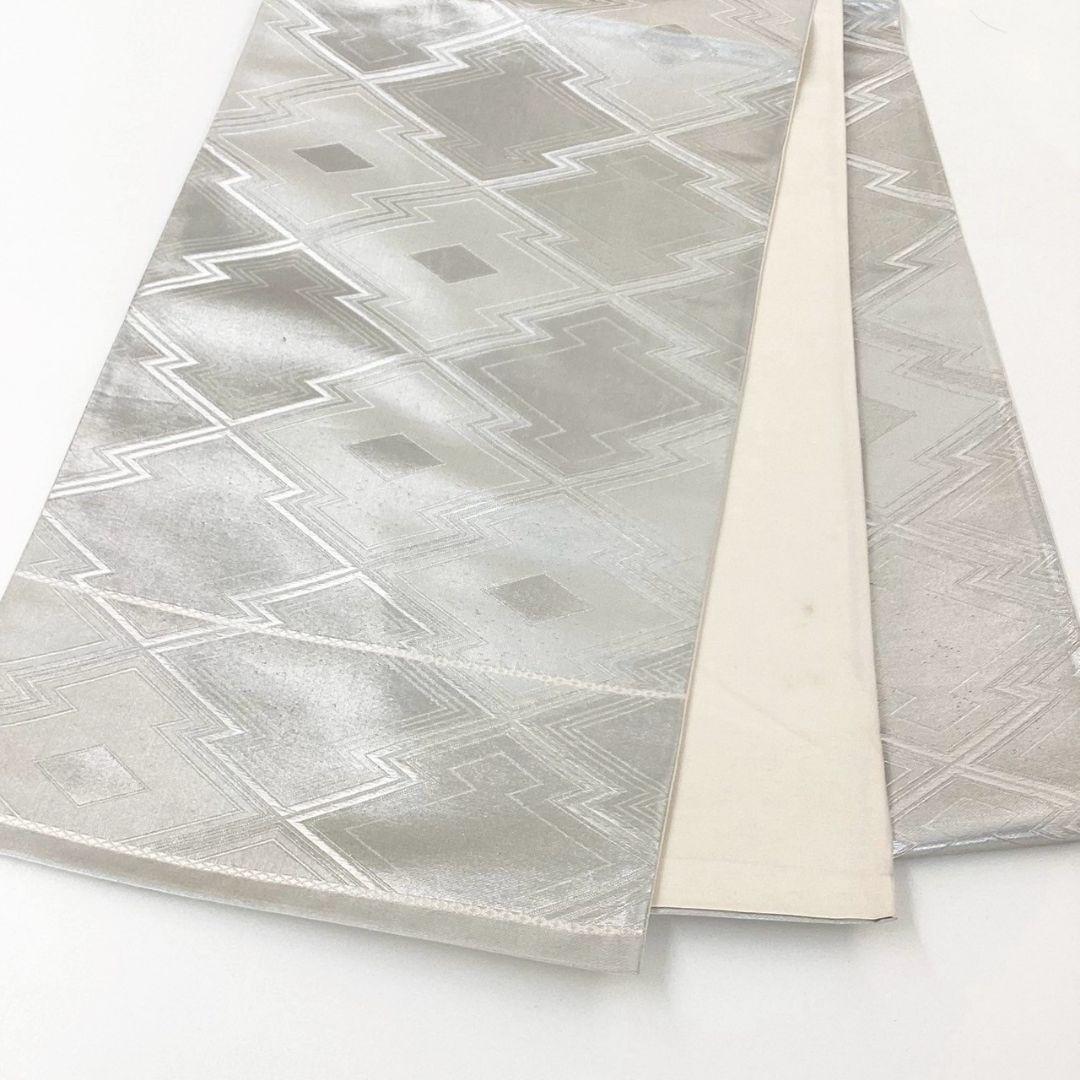 4702# Japanese Vintage Fukuro Obi Belt Kimono Fabric Silk Traditional Silver