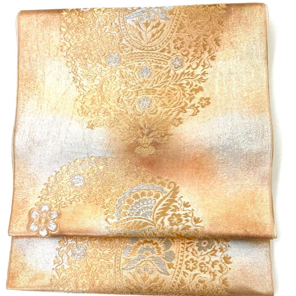 3638# Japanese Vintage Fukuro Obi Belt Kimono Fabric Silk Traditional Gold