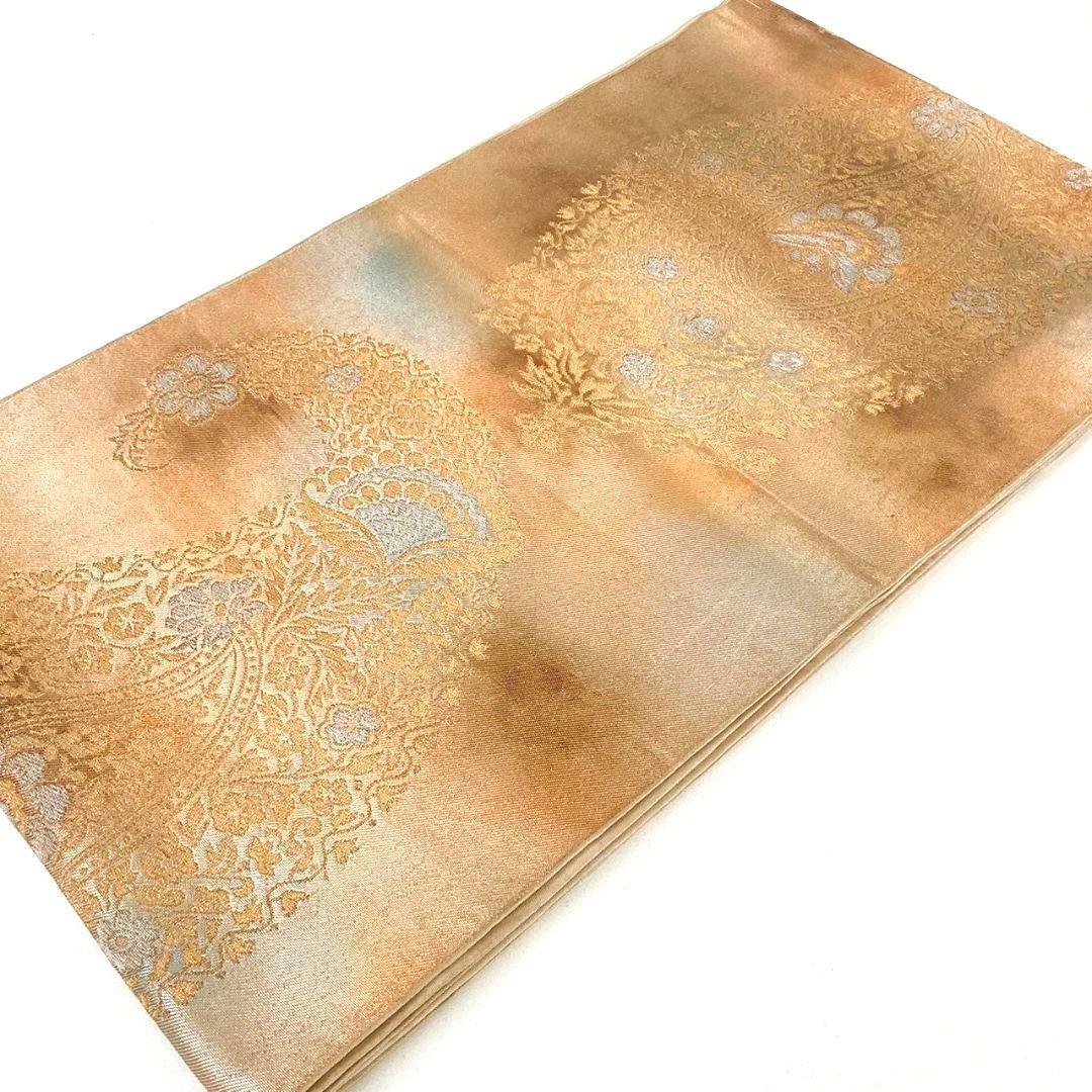 3638# Japanese Vintage Fukuro Obi Belt Kimono Fabric Silk Traditional Gold