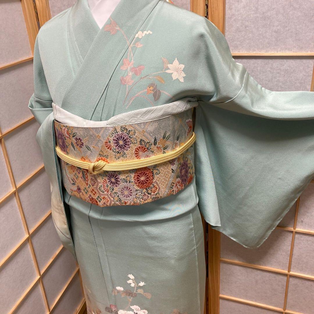 3123# Japanese Kimono Vintage Womens Silk Fabric Robe Kimono only sold Unused